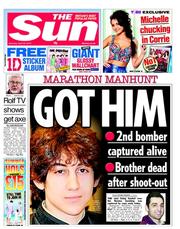 The Sun () Newspaper Front Page for 20 April 2013