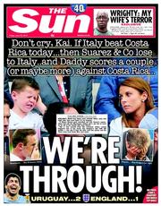 The Sun () Newspaper Front Page for 20 June 2014