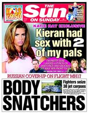 The Sun () Newspaper Front Page for 20 July 2014