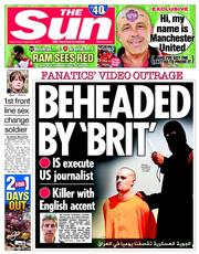 The Sun () Newspaper Front Page for 20 August 2014