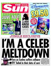 The Sun () Newspaper Front Page for 21 November 2012