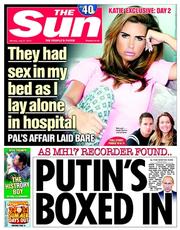 The Sun () Newspaper Front Page for 21 July 2014