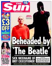 The Sun () Newspaper Front Page for 21 August 2014