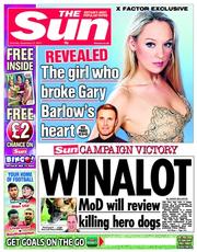 The Sun () Newspaper Front Page for 21 September 2013