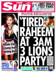 The Sun () Newspaper Front Page for 22 October 2014