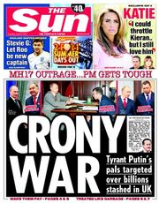 The Sun () Newspaper Front Page for 22 July 2014