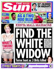 The Sun () Newspaper Front Page for 23 September 2013