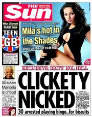 The Sun () Newspaper Front Page for 24 June 2013