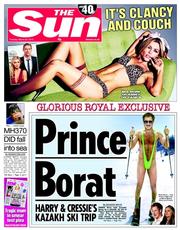 The Sun () Newspaper Front Page for 25 March 2014