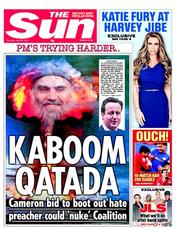 The Sun () Newspaper Front Page for 25 April 2013