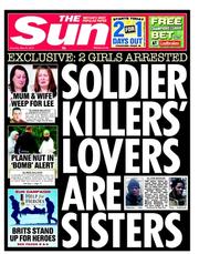 The Sun () Newspaper Front Page for 25 May 2013