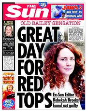 The Sun () Newspaper Front Page for 25 June 2014