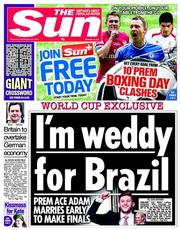 The Sun () Newspaper Front Page for 26 December 2013