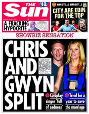 The Sun () Newspaper Front Page for 26 March 2014