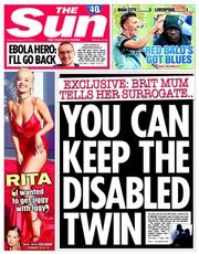 The Sun () Newspaper Front Page for 26 August 2014