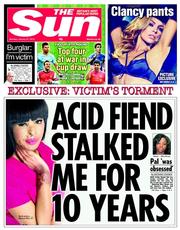 The Sun () Newspaper Front Page for 27 January 2014