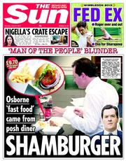 The Sun () Newspaper Front Page for 27 June 2013