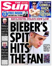 The Sun () Newspaper Front Page for 27 July 2013