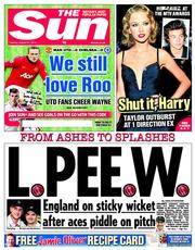 The Sun () Newspaper Front Page for 27 August 2013