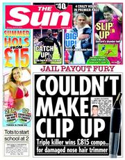 The Sun () Newspaper Front Page for 28 April 2014