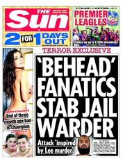 The Sun () Newspaper Front Page for 28 May 2013