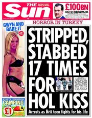 The Sun () Newspaper Front Page for 28 June 2013