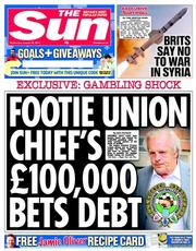 The Sun () Newspaper Front Page for 28 August 2013