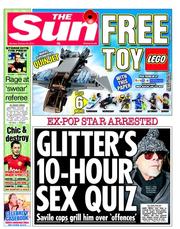 The Sun () Newspaper Front Page for 29 October 2012
