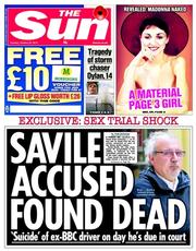 The Sun () Newspaper Front Page for 29 October 2013
