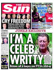 The Sun () Newspaper Front Page for 29 November 2012