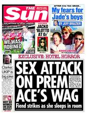The Sun () Newspaper Front Page for 29 April 2013