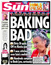 The Sun () Newspaper Front Page for 29 August 2014