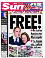 The Sun () Newspaper Front Page for 30 November 2012
