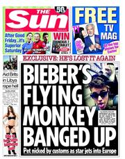 The Sun () Newspaper Front Page for 30 March 2013