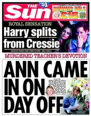 The Sun () Newspaper Front Page for 30 April 2014