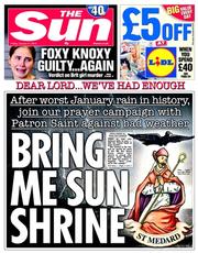 The Sun () Newspaper Front Page for 31 January 2014