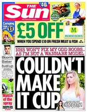 The Sun () Newspaper Front Page for 31 July 2014