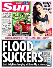 The Sun () Newspaper Front Page for 3 February 2014