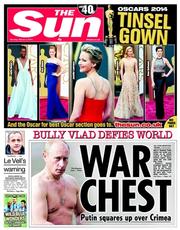 The Sun () Newspaper Front Page for 3 March 2014