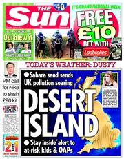The Sun () Newspaper Front Page for 3 April 2014