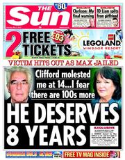 The Sun () Newspaper Front Page for 3 May 2014