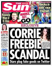 The Sun () Newspaper Front Page for 3 July 2013