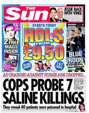 The Sun () Newspaper Front Page for 3 September 2011