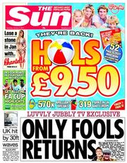 The Sun () Newspaper Front Page for 4 January 2014