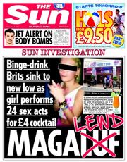 The Sun () Newspaper Front Page for 4 July 2014