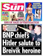The Sun () Newspaper Front Page for 4 August 2011