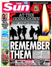 The Sun () Newspaper Front Page for 4 August 2014