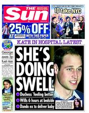 The Sun () Newspaper Front Page for 5 December 2012