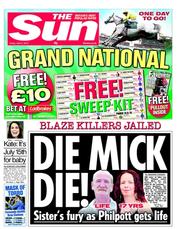 The Sun () Newspaper Front Page for 5 April 2013