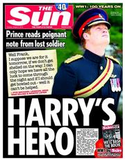 The Sun () Newspaper Front Page for 5 August 2014
